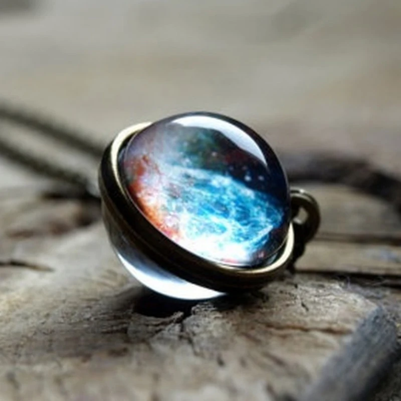 SUMENG Solar System Universe Space Moon Sun Earth Planet Necklaces Two-sided Glass Ball Pendant Nebula Chokers Women Men Jewelry