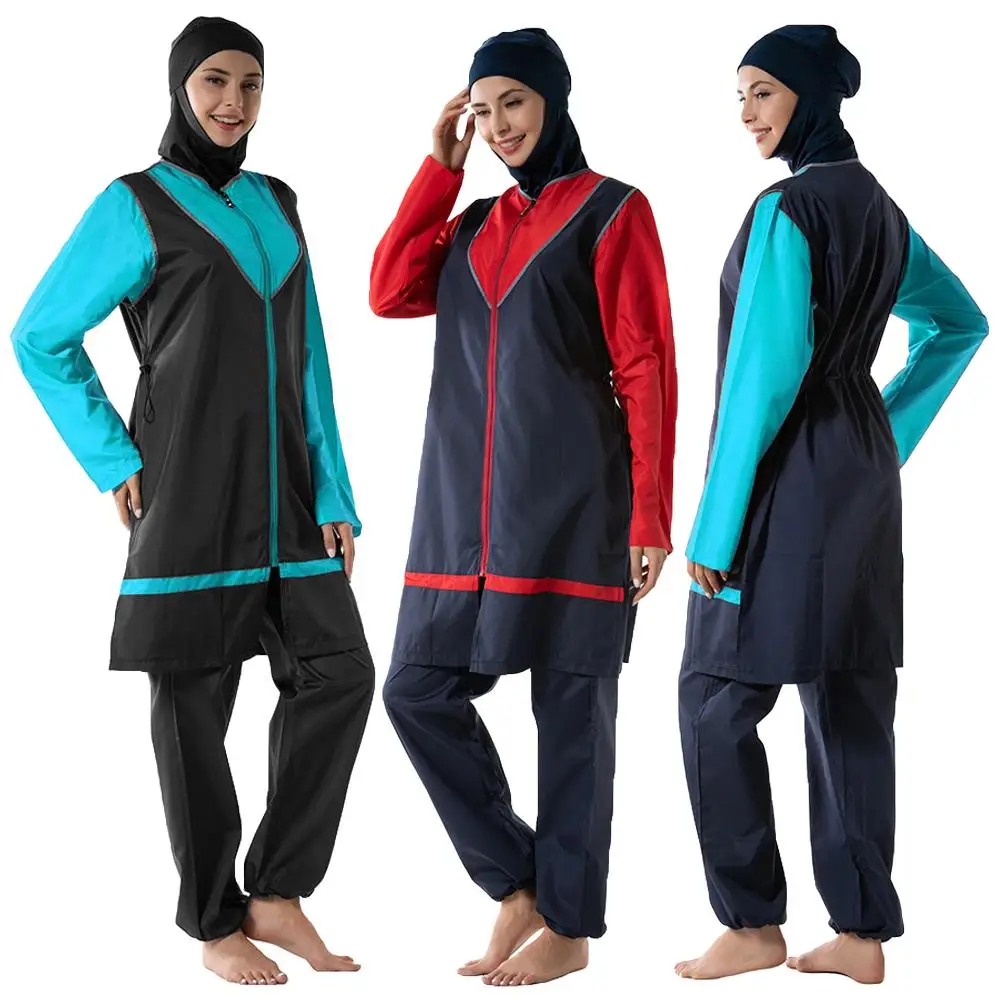 

3PCS Muslim Women Hijab Swimwear Sport Swimsuit Modesty Burkini Islamic Beachwear Swim Bathing Suit Conservative Patchwork Suits