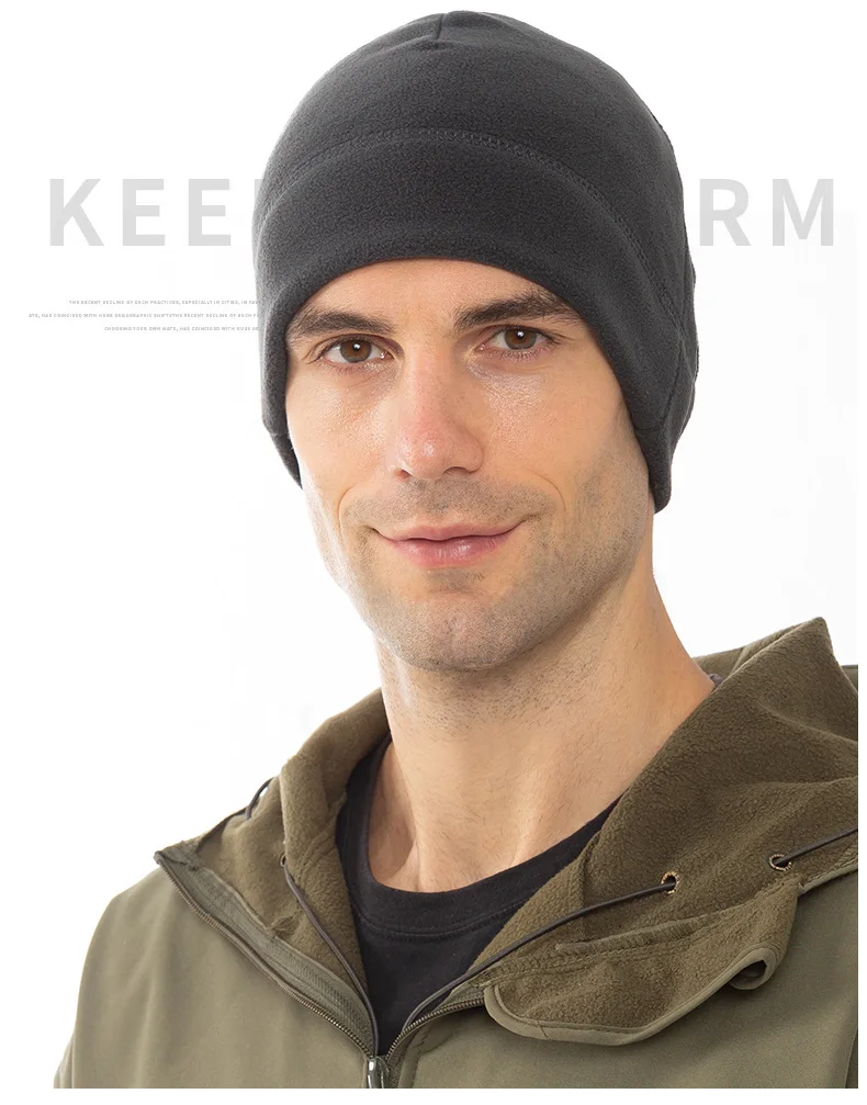 Warme Mütze, Winter, weich, für Herren, Beanie, Ski, Radfahren, hautfreundlich, taktisch, antistatisch, Wandern, Thermo-Fleece, Laufen, winddichte Kappe – Detail 9