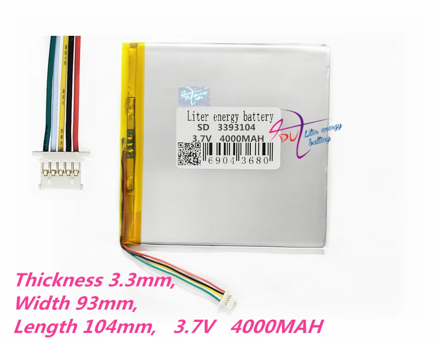 5 thread Liter energy battery 3393104 3.7V 4000MAH Universal Li-ion battery for tablet pc 7 inch 8 inch 9 inch 10 inch