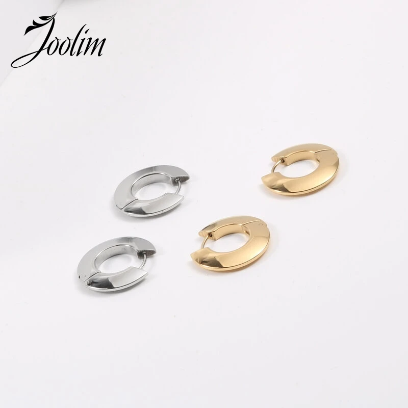 

Joolim Jewelry Waterproof & Tarnish Free Minimalist PVD Saucer Shaped Flat Huggie Stainless Steel Earring for Women