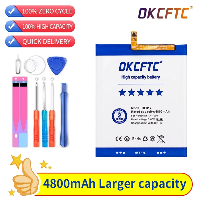 OKCFTC 4800mAh HE317 Battery For Nokia 6 Battery Nokia6 N6 TA-1000 TA-1003 TA-1021 TA-1025 TA-1033 TA-1039 Phone Batteries