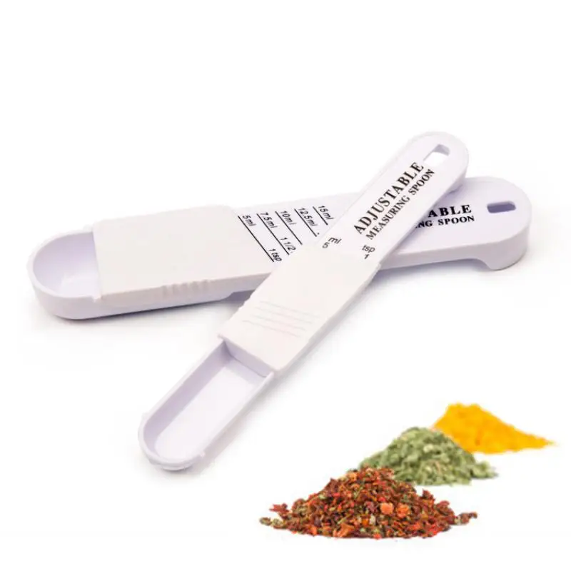 2PCS DIY Kitchen Bar Tool Adjustable Plastic Measuring Spoon Coffee Spoon Seasoning Combination Can hold any powder seasoning