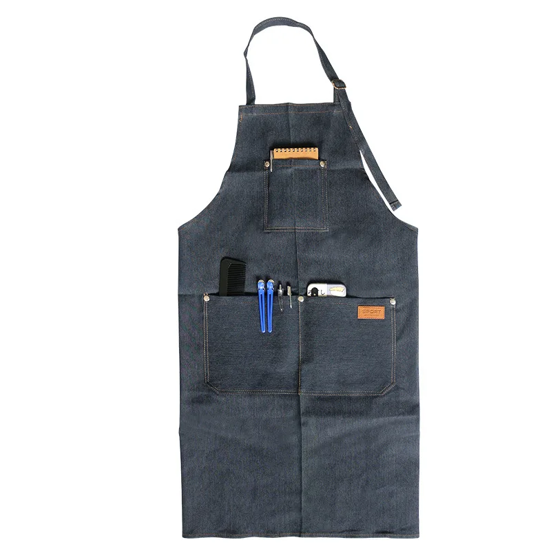 Salon Work Denim Pockets Apron Salon Barber Sleeveless Hairstylist Apron Butcher Crafts Baking Chefs Kitchen Cooking