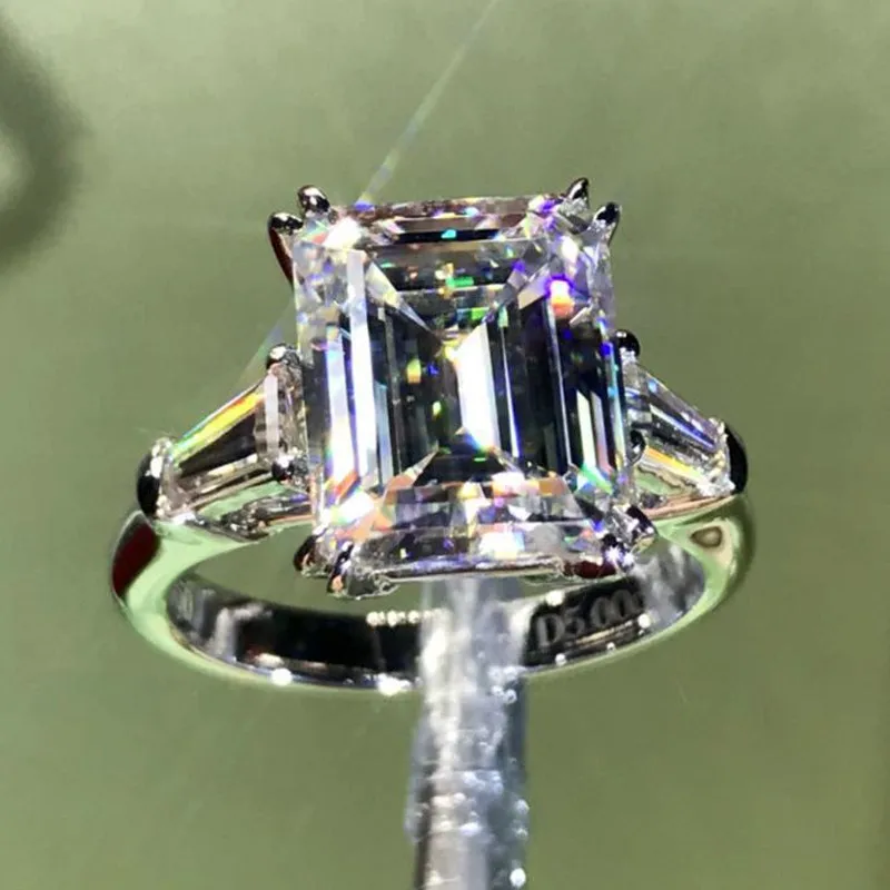 Luksusowy Emerald cut 4ct Lab diamentowy pierścionek 100% oryginalny 925 srebro obrączka obrączki dla kobiet biżuteria dla nowożeńców