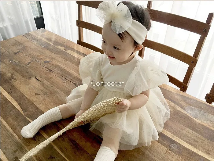 3-24 Months Princess Short Sleeve Romper Summer New Korean Baby Girl Bodysuit Toddler Infant Sleeve Puffy Tulle Dress KF527