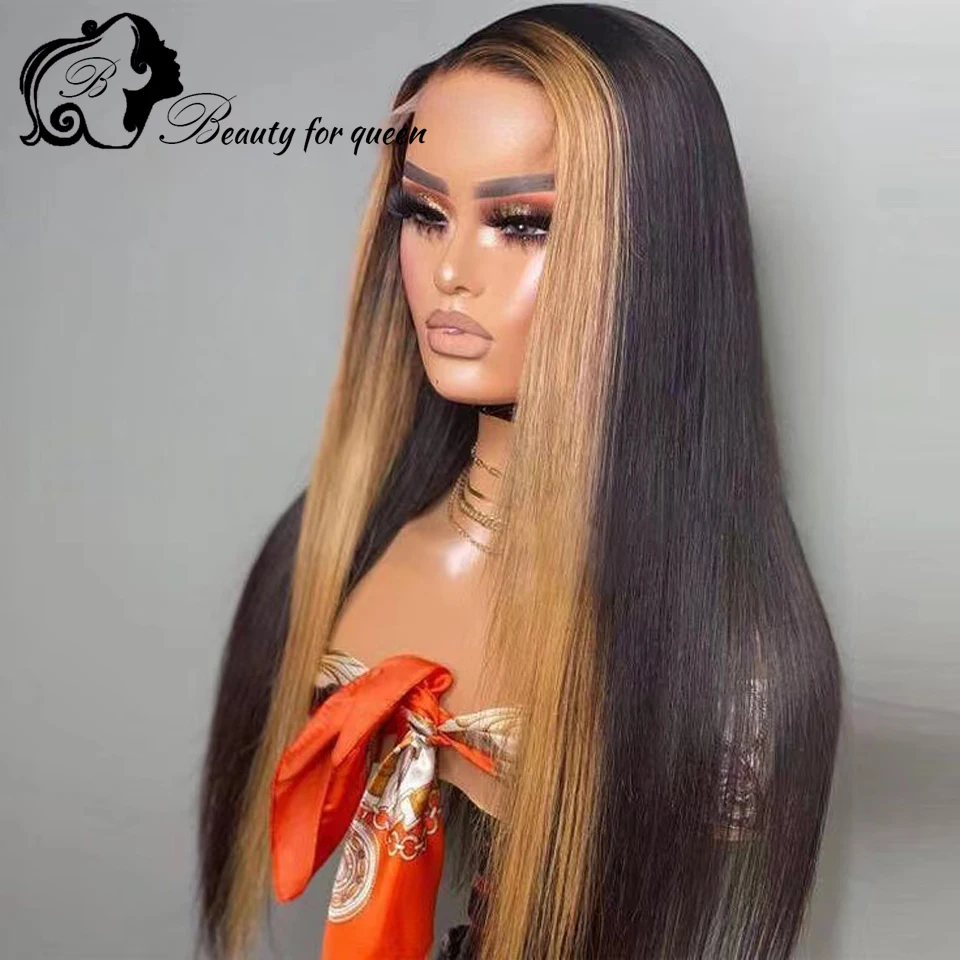 Wig Rambut Manusia Berwarna Wig Frontal Renda Transparan HD Lurus Wig Rambut Brasil Remy dengan Knot Diputihkan 180%