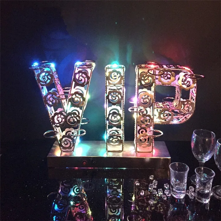 Rechargeable Luminous Light Up VIP Shaped LED Cocktail Tray Wine Glass Cup Holder for bar Disco Party Decorations supplies