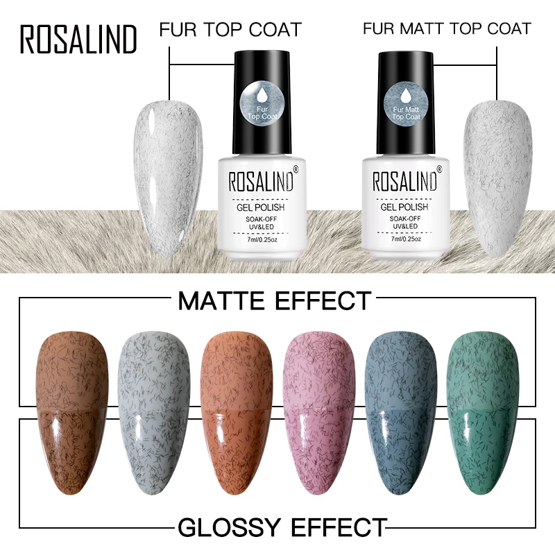 ROSALIND 7ml futro matowy Top lakier żelowy długotrwały lakier do paznokci kolor Manicure polerowanie na żel do malowania paznokci lakier zimowy