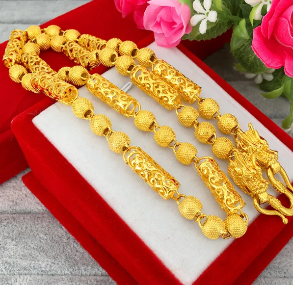 

beautiful Double tap hollowed out shajin solid Vietnam sand gold jewelry Color retention necklace