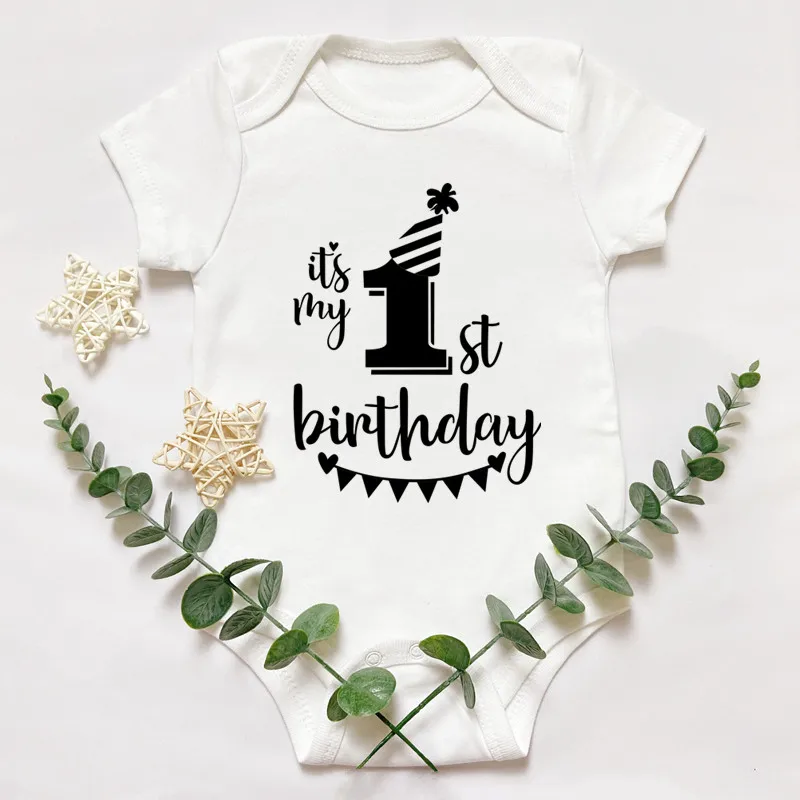 It\'s My 1st Birthday Baby Short-sleeved First Birthday Party Clothes 100% Cotton Baby Boys Girls Outfits Shower Gift