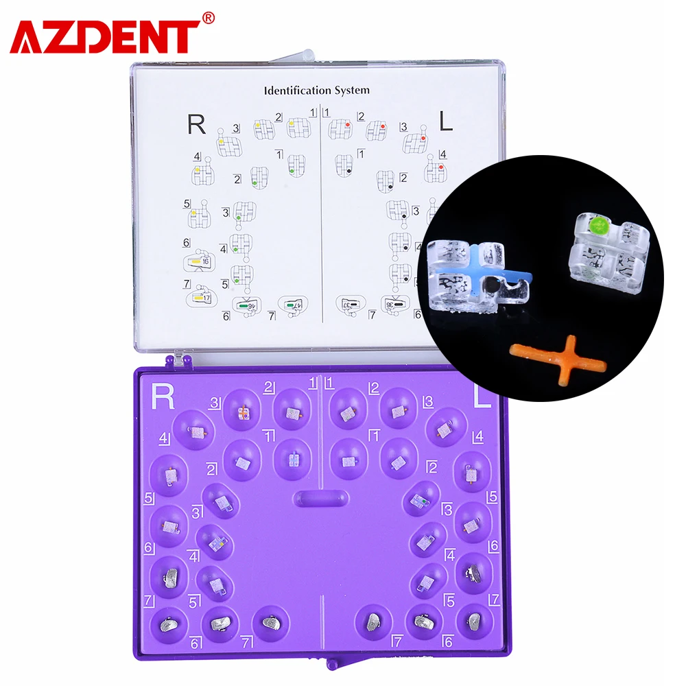 AZDENT Dental Orthodontic Monocrystalline Sapphire Bracket Mini Roth /MBT 0.022 Hooks 345 with Buccal Tube Transparent Braces