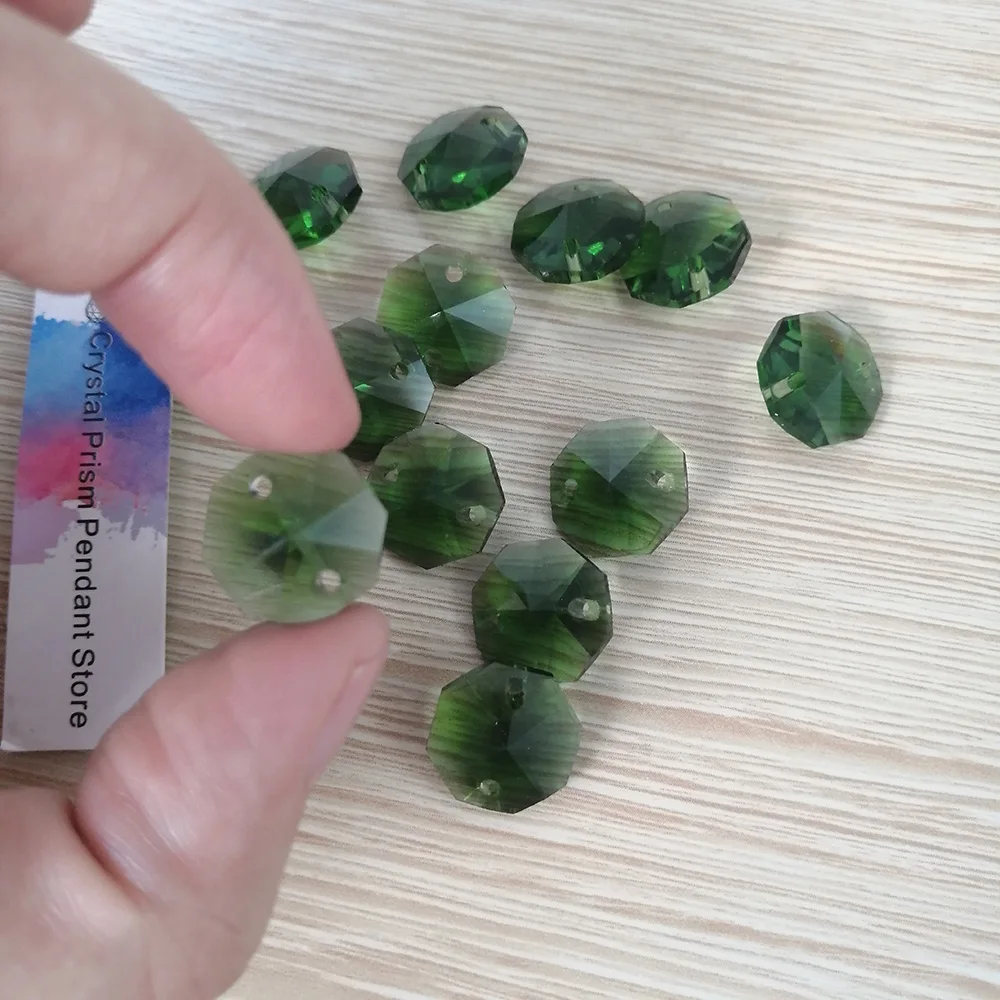 

Camal 20pcs Grass Green 14mm Crystal Octagonal Loose Bead Two Holes Prisms Chandelier Lamp Parts Wedding Centerpiece Hanging