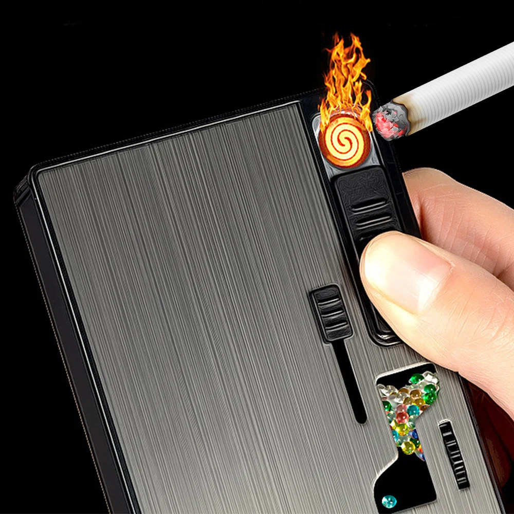 

USB Cigarette Burst Beads Thruster cigarette case Lighter Cigarette Accessories Men Gift