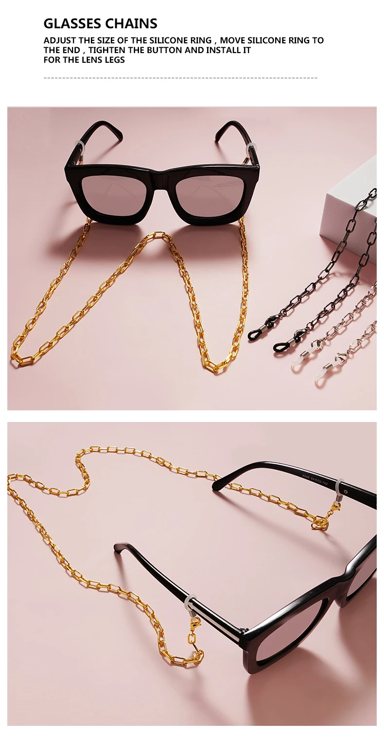 2022 neue trend ige Sonnenbrille Gold Glieder ketten Gothic für Frauen Männer Maske Brille Perlenkette Brille Brillen Lanyard Großhandel – Detail 3
