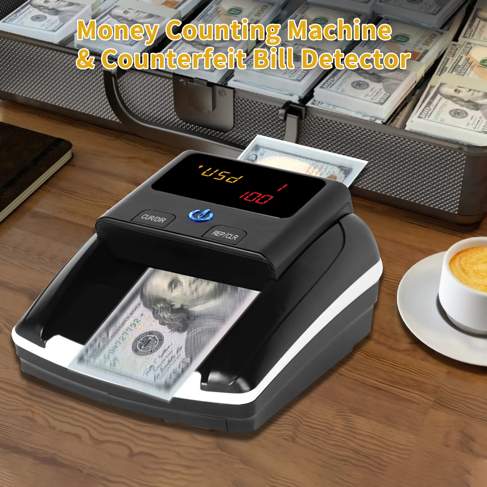 Bisofice Portable Mini Money Counter Counterfeit Bill Detector Automatic Money Detection By UV MG IR Image Paper Quality Size