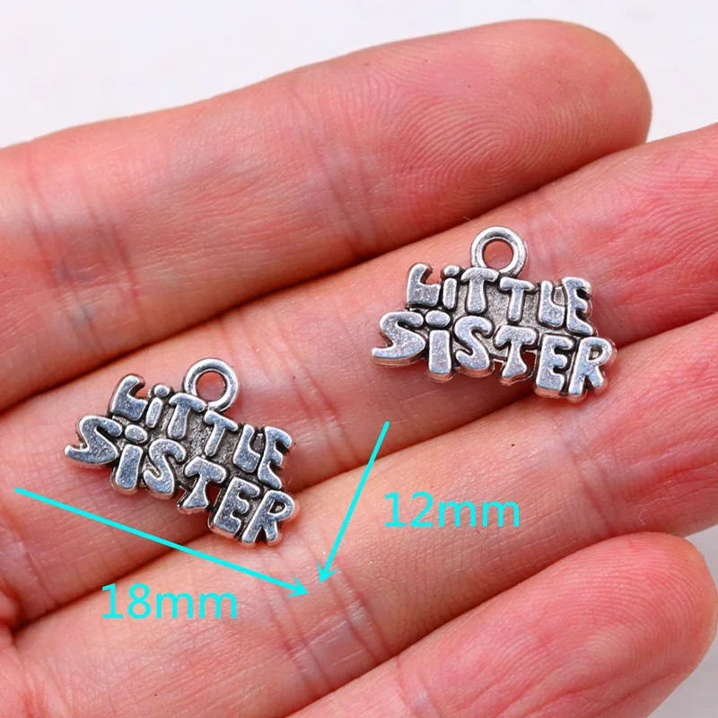 16pcs Silver Plated Big/Little Sister Metal Tags Pendants Retro Bracelet Earrings Accessories DIY Charms  Jewelry Carfts Making