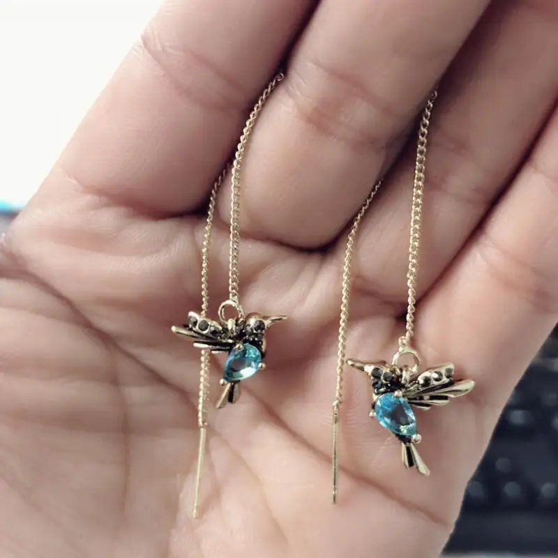 Blue Bird Earrings Trendy 2023 Asuka Danger Drop Earrings for Women Bohemia Long Chain Cute Earrings Chinese Fashion Jewelry