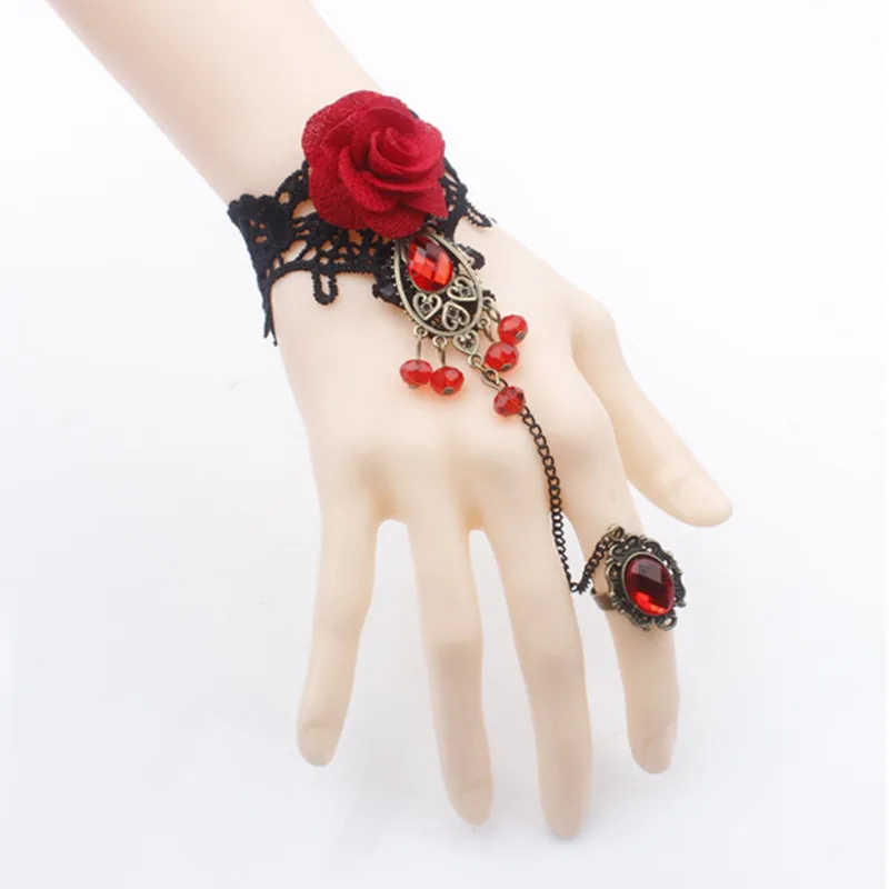 Halloween Women Rose Bracelets Steampunk Gothic Style Lace Bracelet Vampire Black Cosplay Costume Prop Ladies Bangles Jewelry