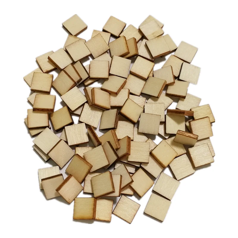 100pcs 10mm DIY Square Blank Wood Natural Slices Wooden Squares Cutouts for DIY Crafts Painting Staining Burning Coasters