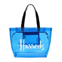 Summer Clear Tote Jelly Handbags with Zipper Closure PVC Washable Shopping Bag Transparent Security Work Shoulder Bags