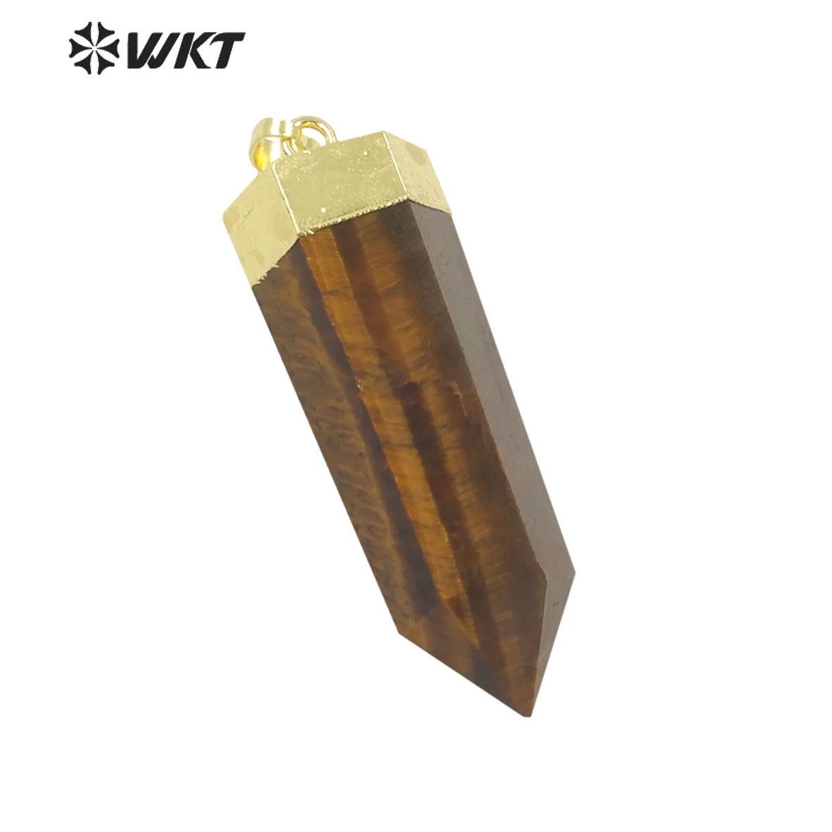 WT-P1717 WKT Amazing Big Natural Tiger Eye Hexagona Cube Point Stone Pendant Fashion Gold Top Spirit Quartz Energy Accessories