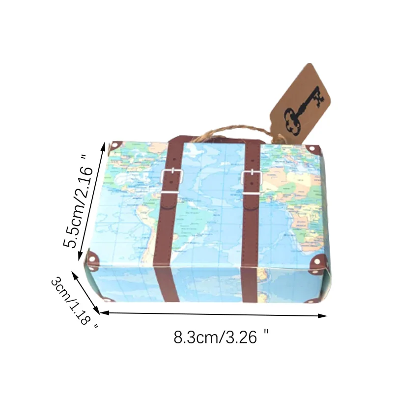 10/20/30CS Min Map Travel Suitcase Favor Candy Gift Box Kraft Paper Tags Rope For Guest Baby Shower Boxes Wedding Party Decor