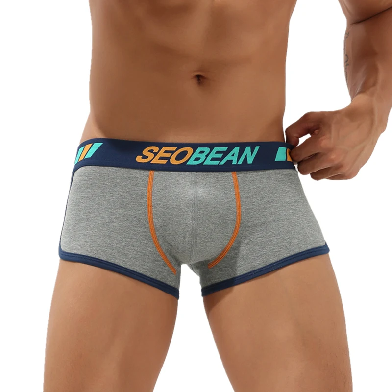 SEOBEAN-Shorts Boxer Respirável Masculino, Roupa Interior de Algodão, Calcinha Masculina, U Bolsa Convexa, Cueca Sexy, Cintura Baixa, Marca