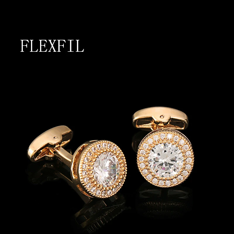 FLEXFIL Luxury shirt cufflinks for men's Brand cuff buttons cuff links gemelos High Quality crystal wedding abotoaduras Jewelry