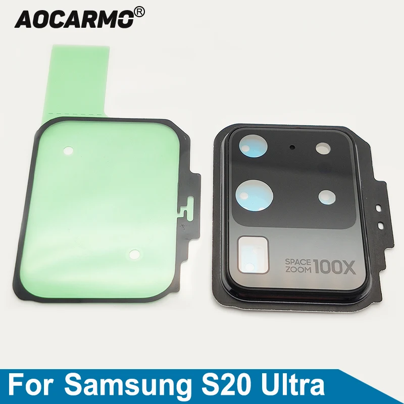 Aocarmo Wide-angle Rear Back Camera Lens With Frame Adhesive Sticker Replacement Parts For Samsung Galaxy S20 Ultra S20u