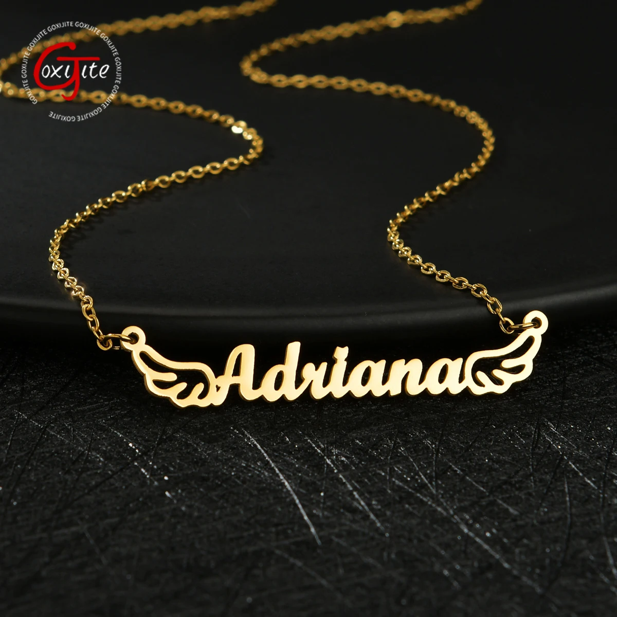 

Goxijite Name Necklace With Wing For Women Custom Stainless Steel Gold Color Nameplate Pendant Choker Necklaces Birthday Gift