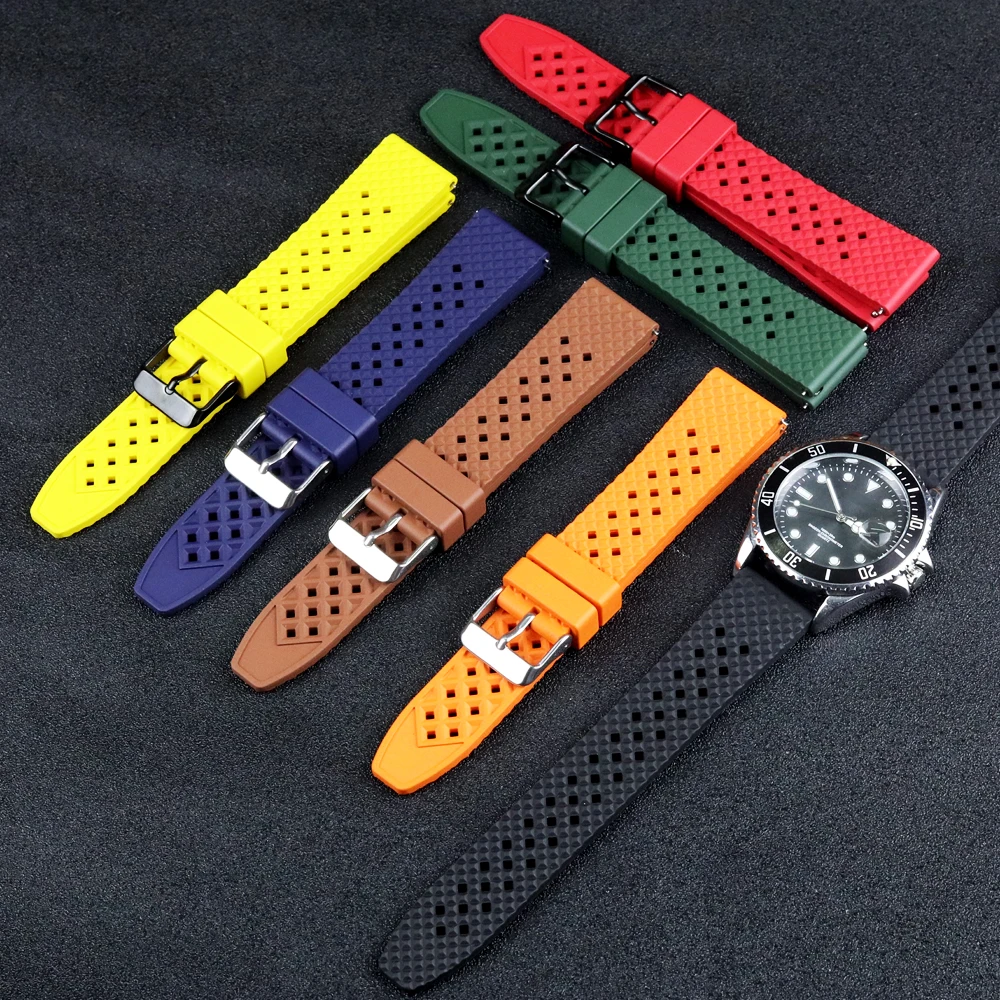 New Fluorine Rubber Watch Strap Three Dimensional Honeycomb Design Quick Release Watchband Watch Accessories For 18mm 20mm 22mm