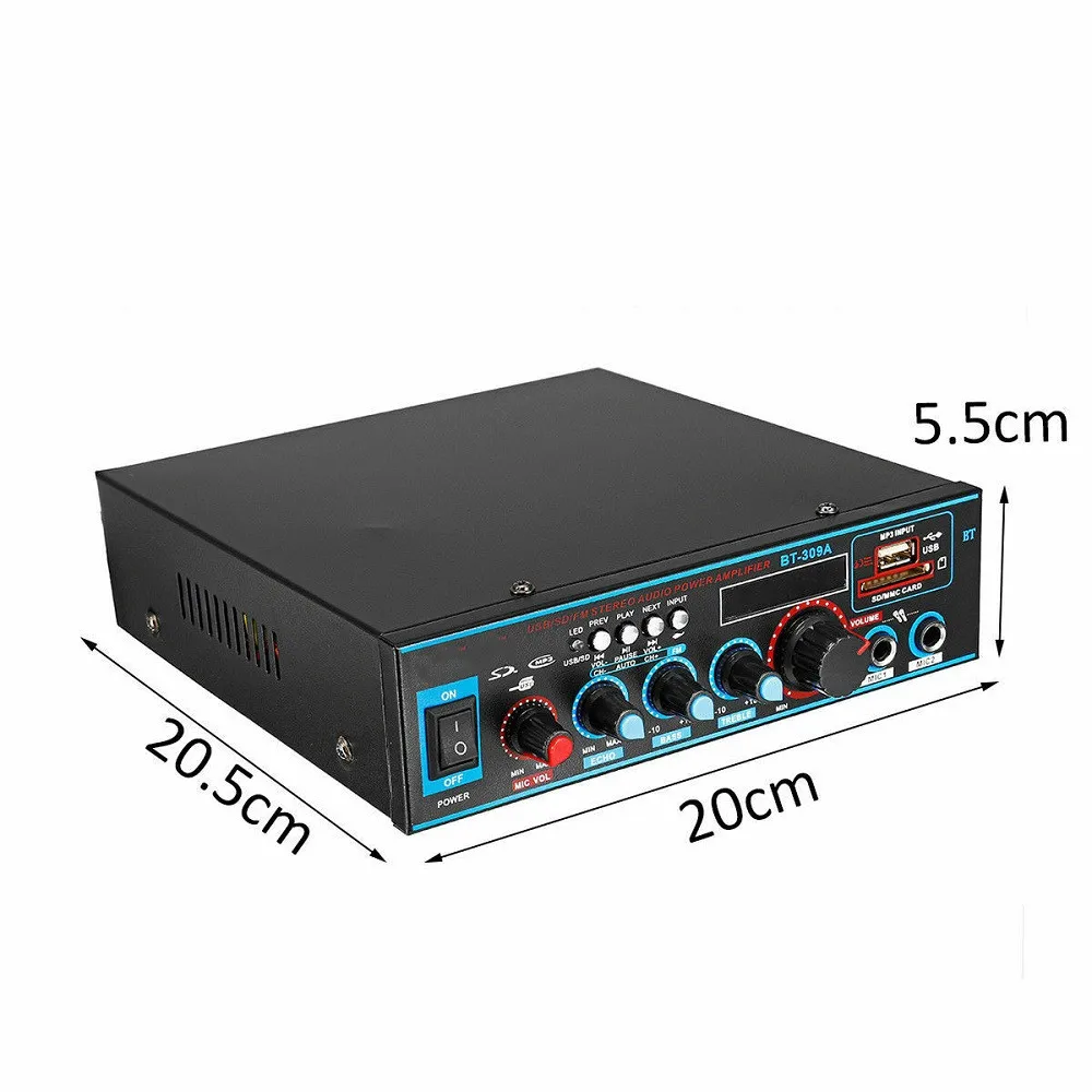220V 800W HIFI Bluetooth Power Amplifier Double Track Audio Digital Audio Amplificador for Speaker Treble Bass Control FM USB TF
