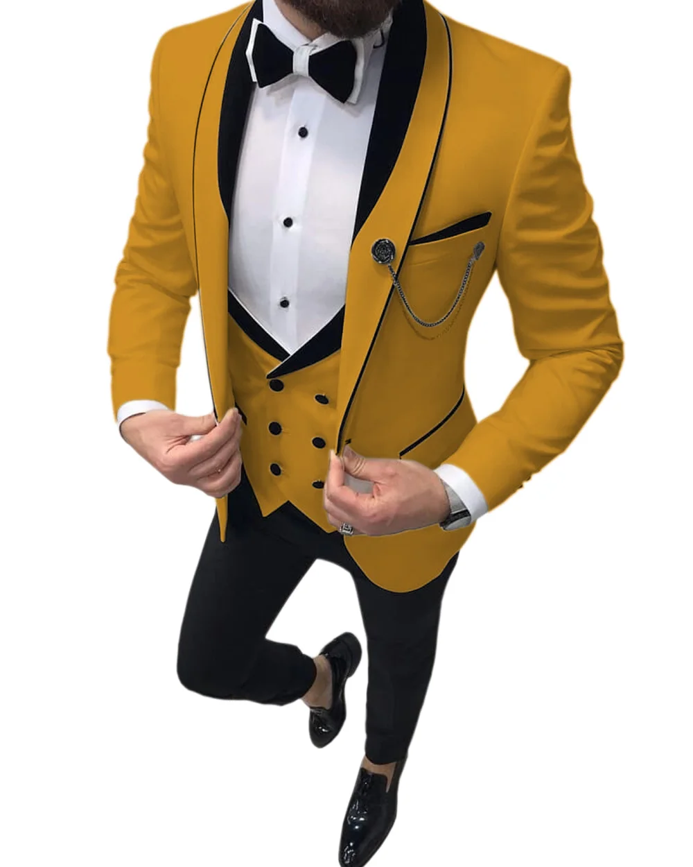 Men\'s Suits Slim Fit 3 Piece Prom Tuxedos Shawl Lapel Double Breasted Vest Tuxedos Blazer Wedding Party (Blazer+vest+Pants）