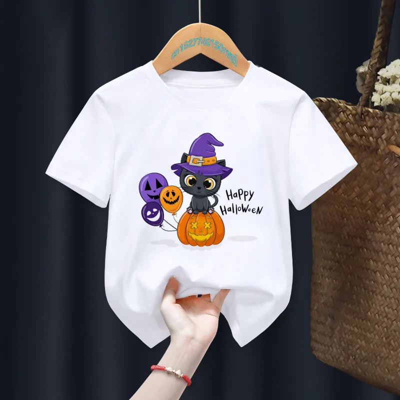 Cadılar bayramı yarasa karikatür baskı beyaz t-shirt çocuk Kawaii bebek sevimli üstleri Tee bebek kız erkek hediye elbise, damla gemi