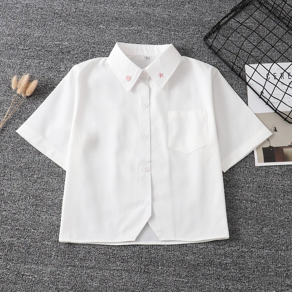 Japanese School Uniform For Girls Short Sleeve White Shirt School Dress Jk Sailor Suit Tops Star Embroidery Cute Work Uniforms