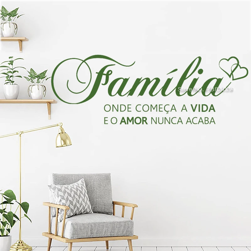 Portuguese Saying Words Decals"family where life begins and love never ends" Vinyl Lettering Wall Sticker For Home Decor LC1529 image 3
