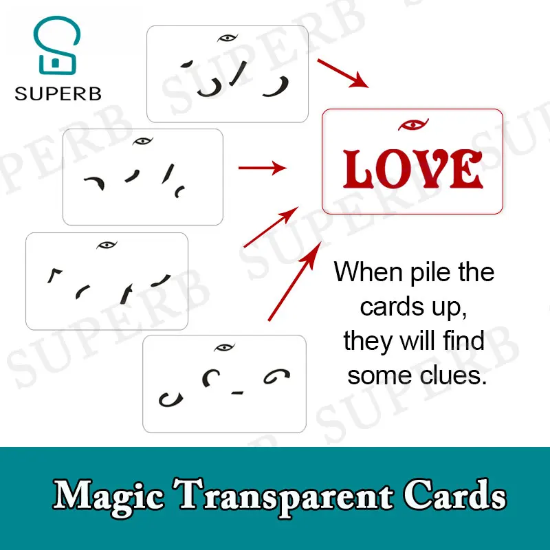 Superb escape room props Magic Transparent 4 card and pile cards up to get password Acrylic Magic card 1987 plastic clear sheet