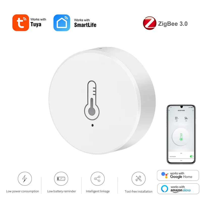 

Tuya ZigBee 3.0 Smart Temperature And Humidity Sensor Battery Powered Security Works With Alexa Google Home Smart Life App