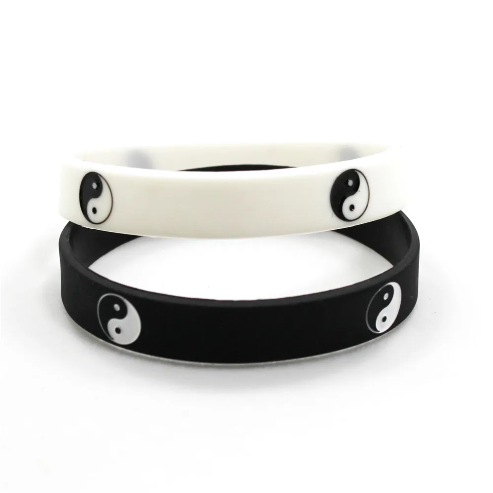 2pcs New Cool Tai Chi Silicone Wristband Black White Color Sports Rubber Silicone Bracelets&Bangles Fashion Rubber Jewelry Gifts