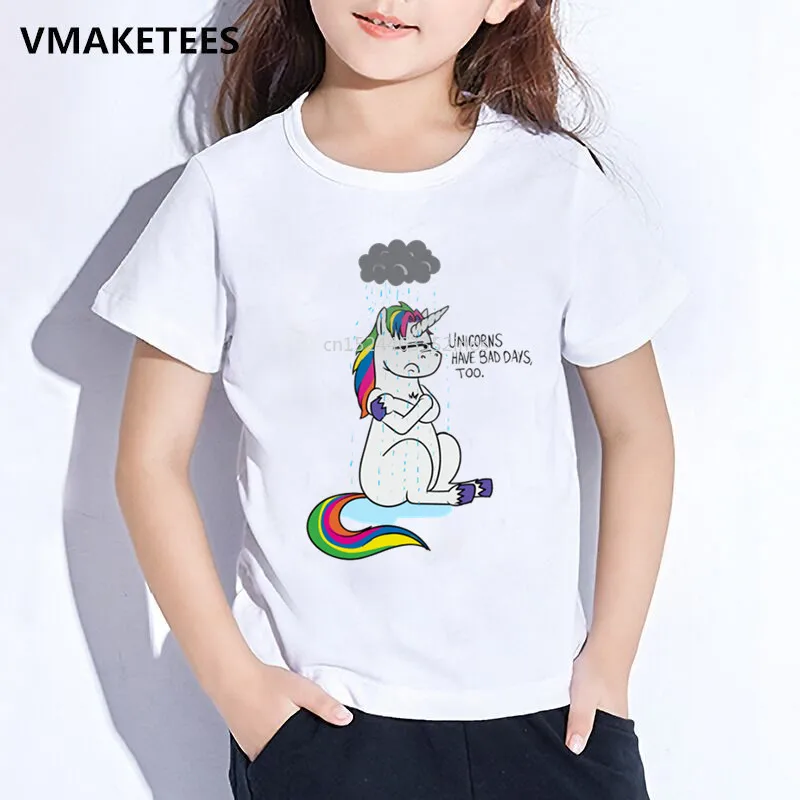 

Kids Summer Short Sleeve Girls & Boys T shirt Children Unicorn Have Bad Day Cartoon Print T-shirt Funny Baby Clothes