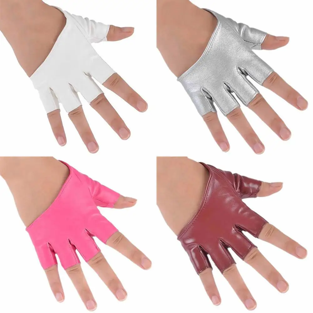 Hot Selling Women's Fashion Half Finger Faux Leather Short Gloves Half Palm PU Leather Fingerless Cosplay Gloves