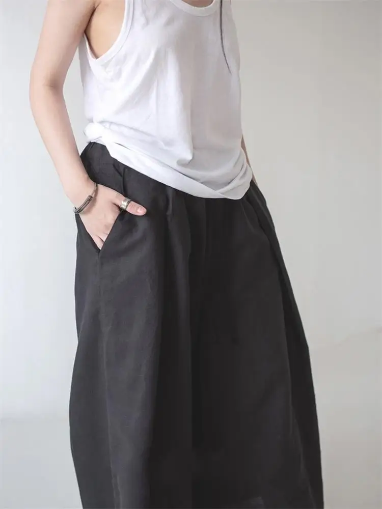 Men's Culottes Casual Pants Wide Leg Pants Summer New Black Cotton Super Loose Large Size Fashion Trend Versatile Culottes