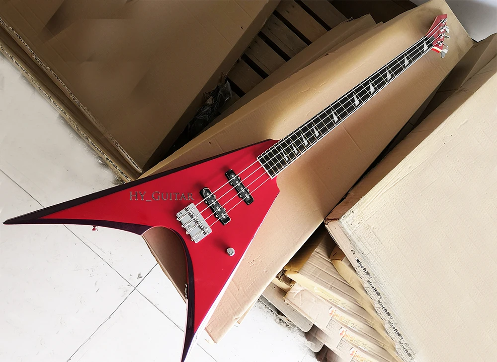 

4 Strings Red V Shaped Electric Bass Guitar with Rosewood Fretboard,24 Frets