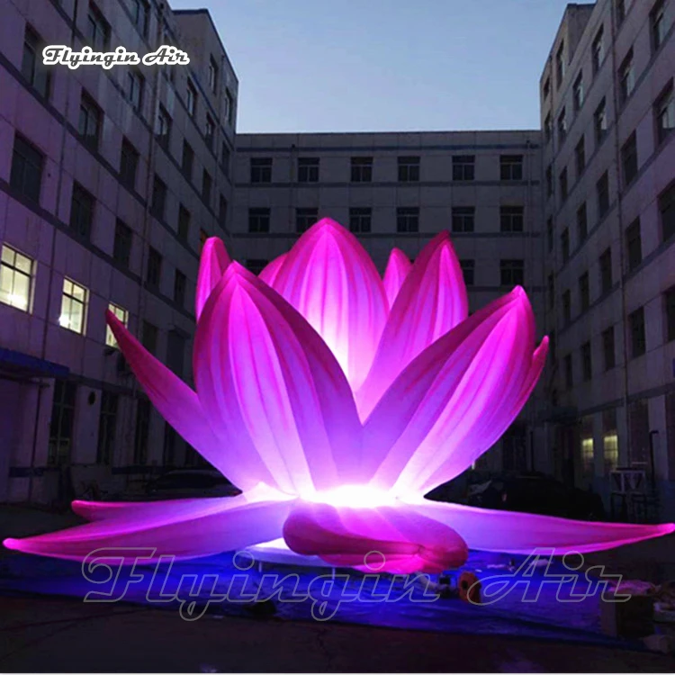 Large Pink Inflatable Flower Model Concert Stage Backdrop 6m Airblown Lotus Balloon With LED Light For Park Decoration