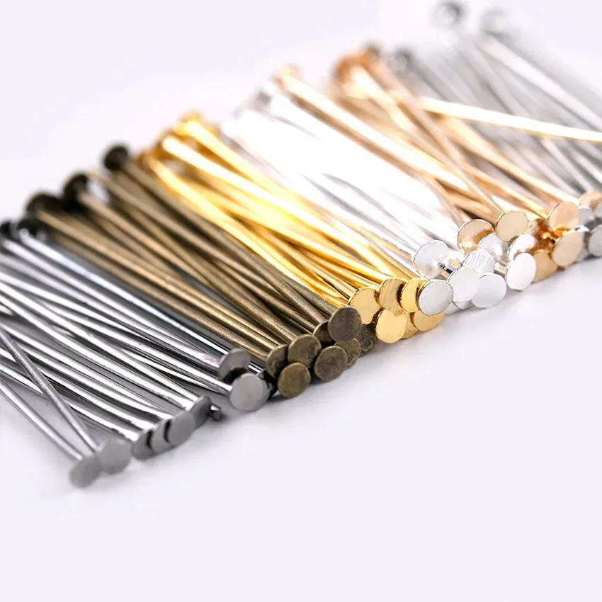 100-200pcs/bag 20-50 mm Flat Head Pins Dia 0.8mm Gold/Silver/Rhodium/bronze Head Pins For Jewelry Making Accessories