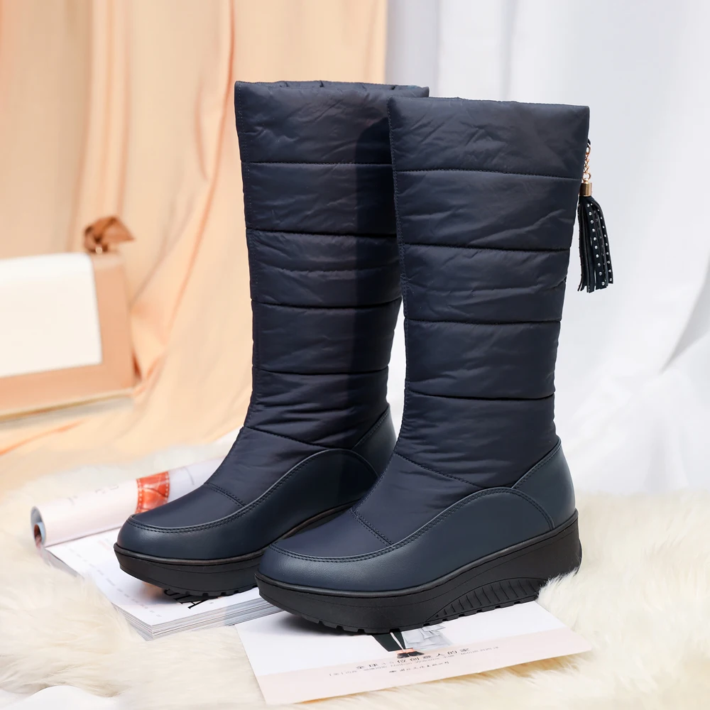 New Fashion Winter Boots Platform Shoes ladies Knee-High Warm Snow Boots Wedge Heels Round Toes Plus Size Red Black Blue Brown