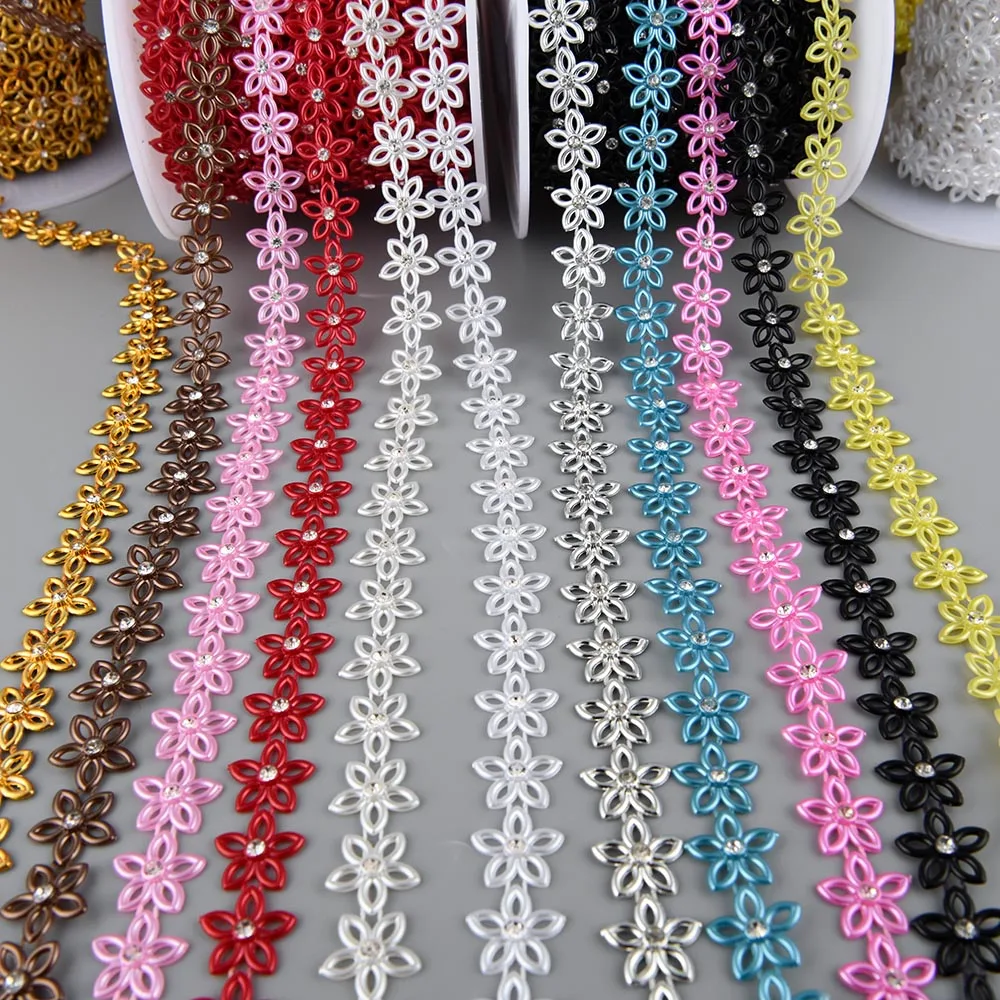 1Yards 15mm Width ABS Flatback Imitation Pearl Star with 4mm Round Rhinestone Chain Sewing Trim Wedding Clothes Cake Decoration