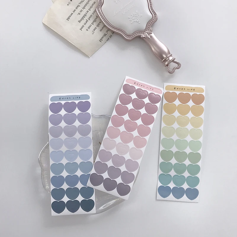 Ins Gradual Change Color Love Shape Decorative Sticker Waterproof Creative Rainbow Student Notebook Seal Sticker Stationery