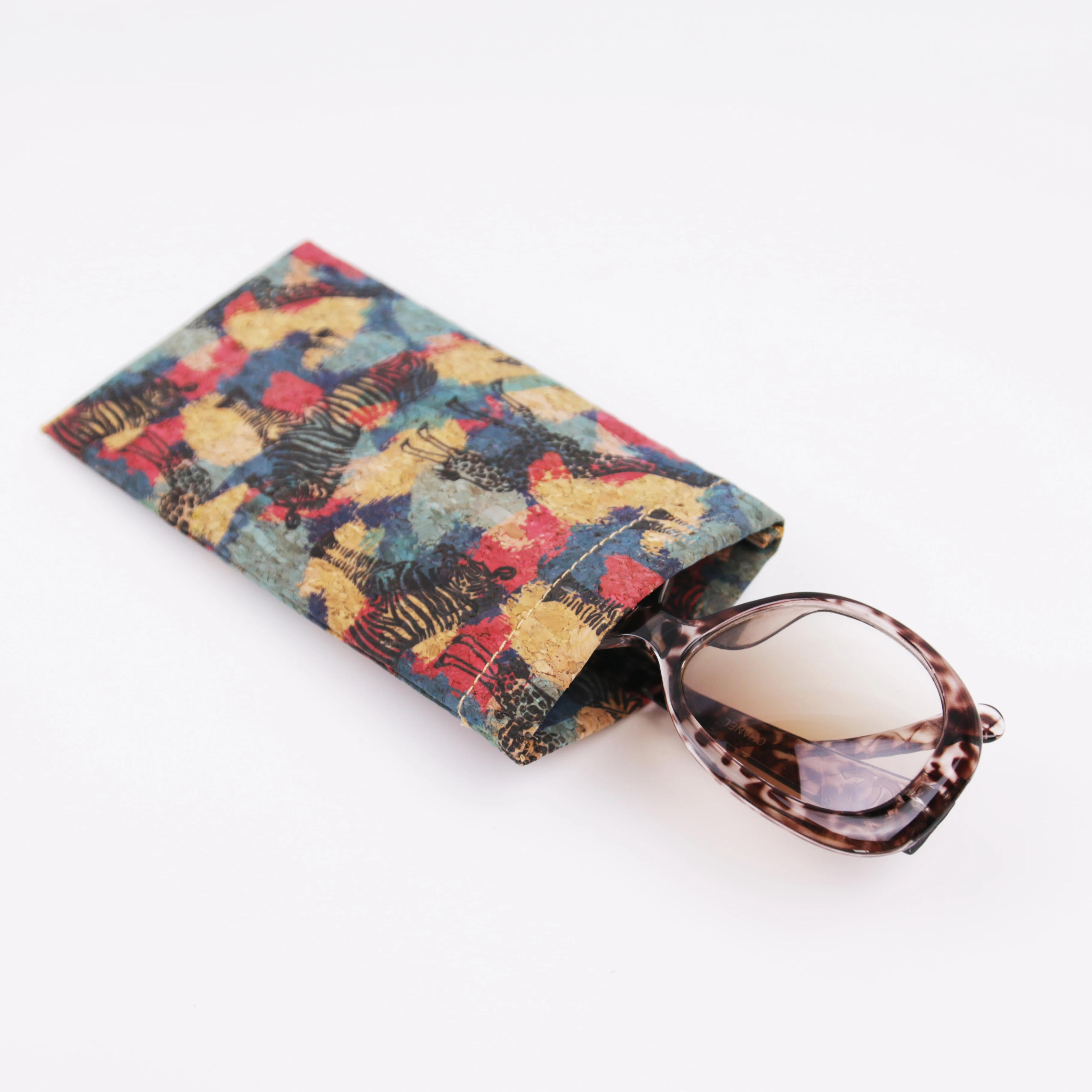 Natural Cork Spectacle Case Wooden Eyewear Holder Vegan Sunglasses Bags Leaf Animal Printing